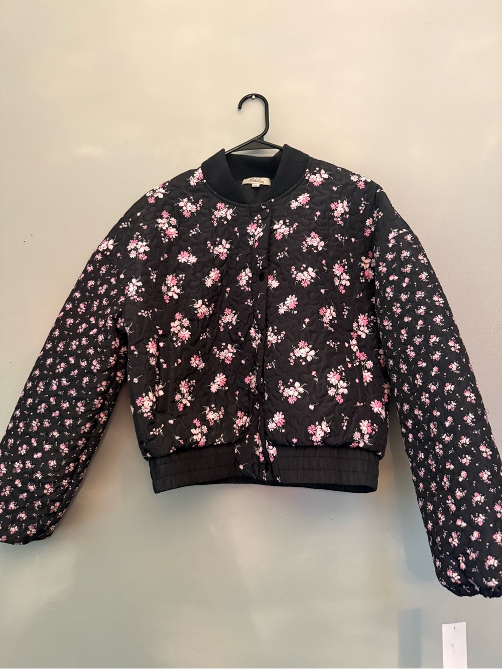 Black Floral Quilted Kids Coat